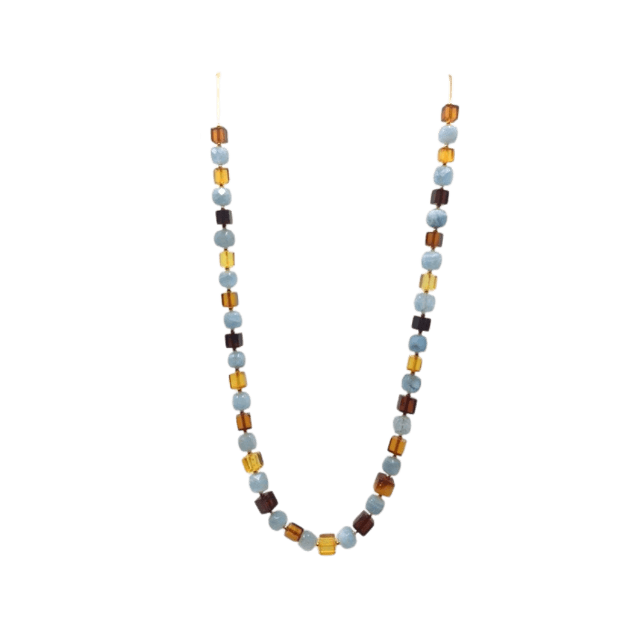 18ct Gold Aquamarine and Amber Necklace