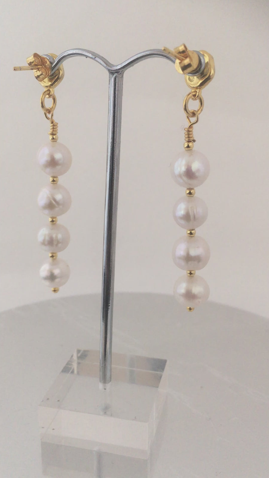 18ct Gold Long White Pearl Earrings