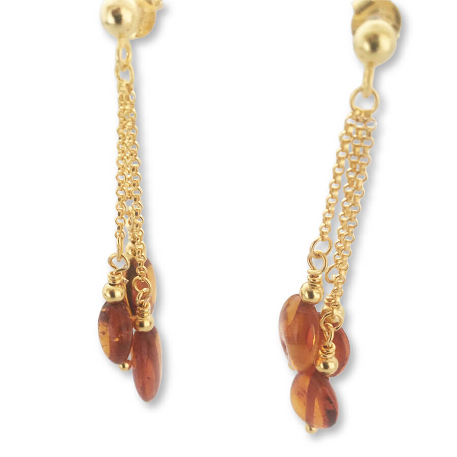 18ct Gold Cognac Amber Waterfall Earrings