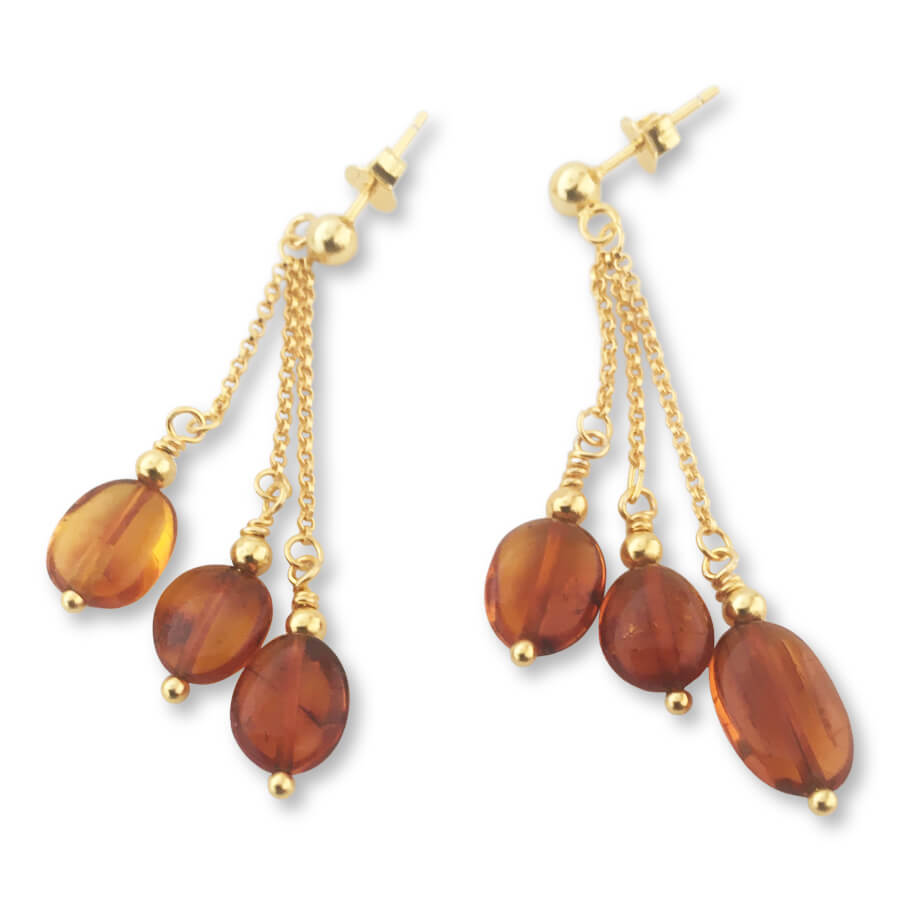 18ct Gold Cognac Amber Waterfall Earrings