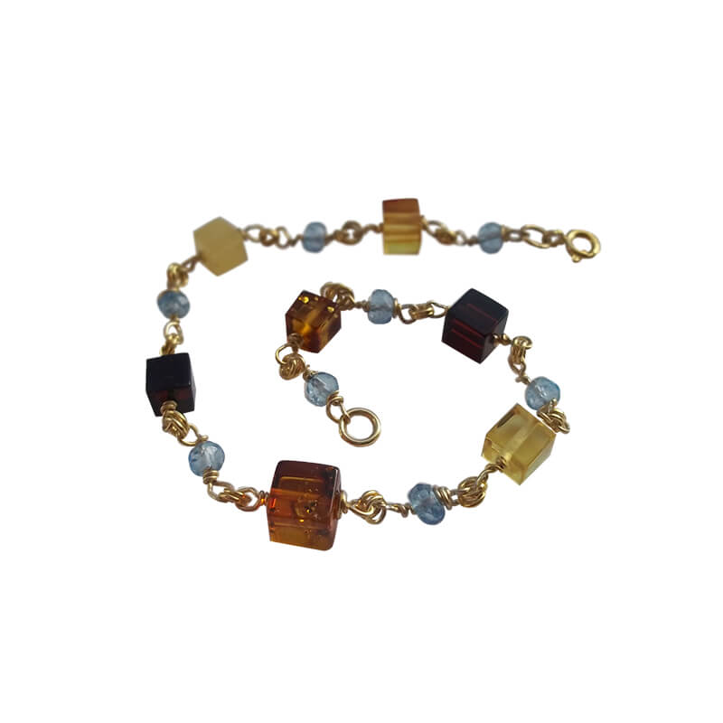18ct Gold Amber and Swiss Blue Topaz Bracelet