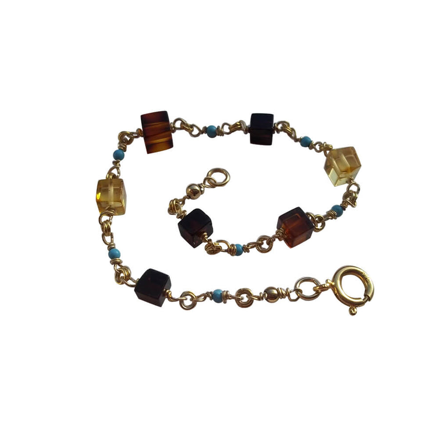 18ct Gold Amber and Turquoise Bracelet