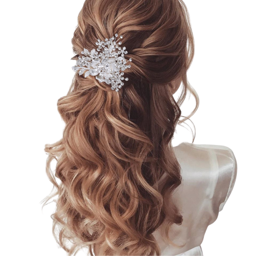 Stunning Wedding Crystal Bridal Hair Flower Comb. Created with Silver Plated Leaves Shining Rhinestone Hair Pin.