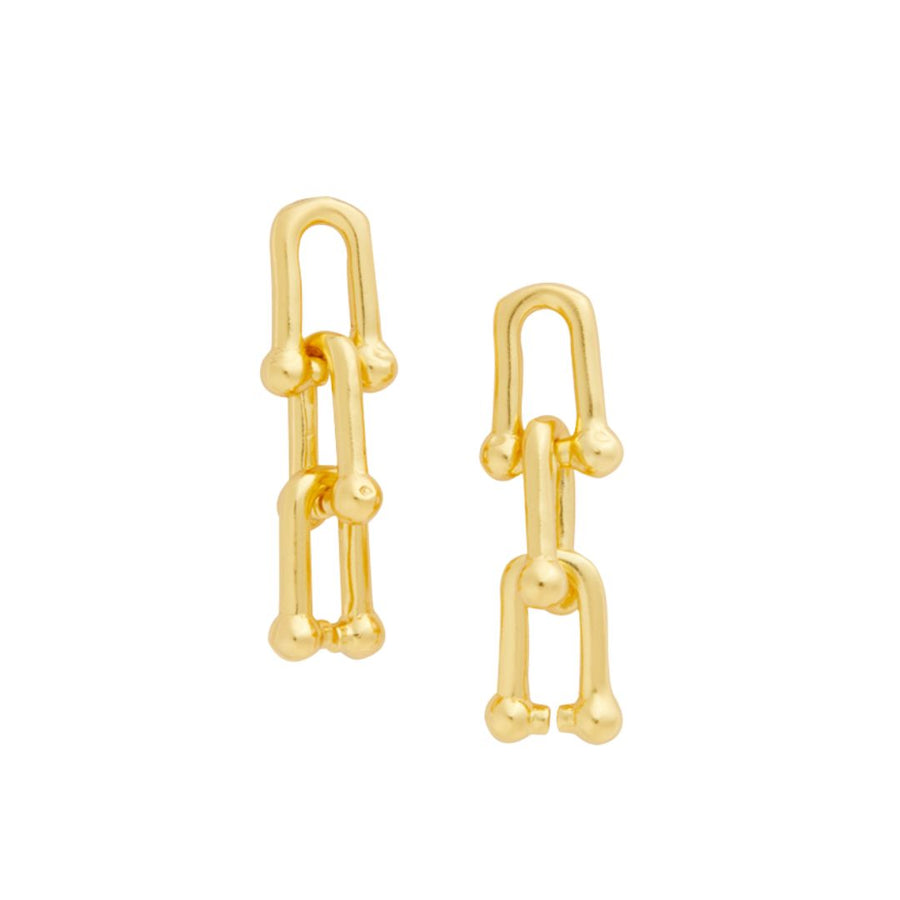 Large Gold Drop Earrings Set in a Horsehoe Style.
