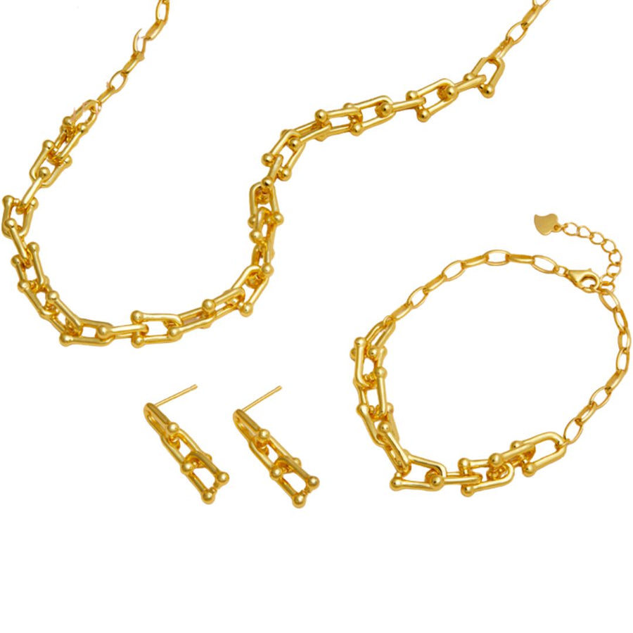 Large Gold Drop Earrings Set in a Horsehoe Style.