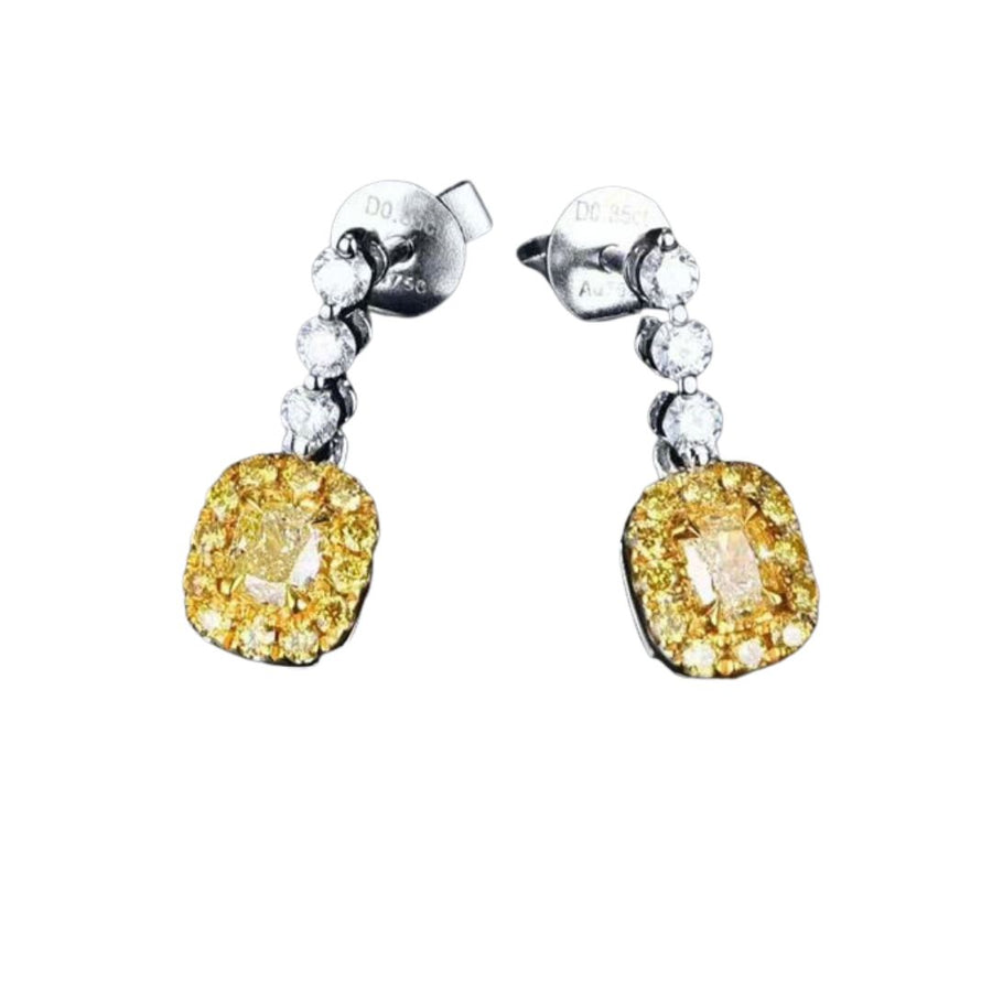 Diamond Bridal Drop Earrings. Luxury gemstone jewellery eardrop 18k gold 0.39ct natural yellow diamond  earrings for women