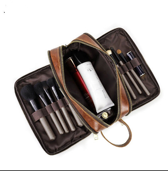 Gift For Him or Her Luxury Italian Leather Travel Toiletry, Bathroom Bag