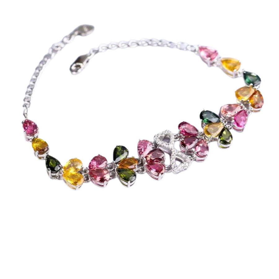 Birthstone Jewellery: Delicate 925 Silver Bracelet For Women 4x6mm Natural Tourmaline Multicolor Gemstone Jewelry